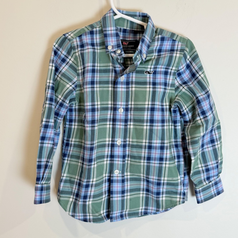 Vineyard Vines Whale Shirt Performance Plaid Button Down Long Sleeve Boys 3T